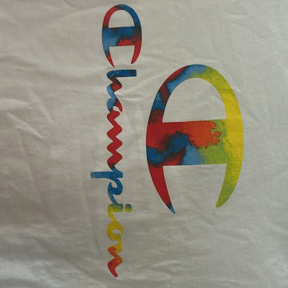 NWT white Champion tee with rainbow colors - Picture 2 of 4